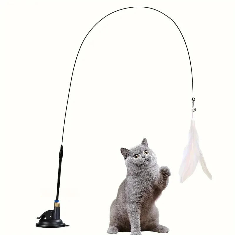 Bacchetta Interattiva per Gatti con Piuma e Campanello – Base a Ventosa