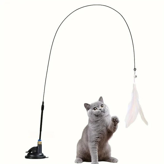 Bacchetta Interattiva per Gatti con Piuma e Campanello – Base a Ventosa